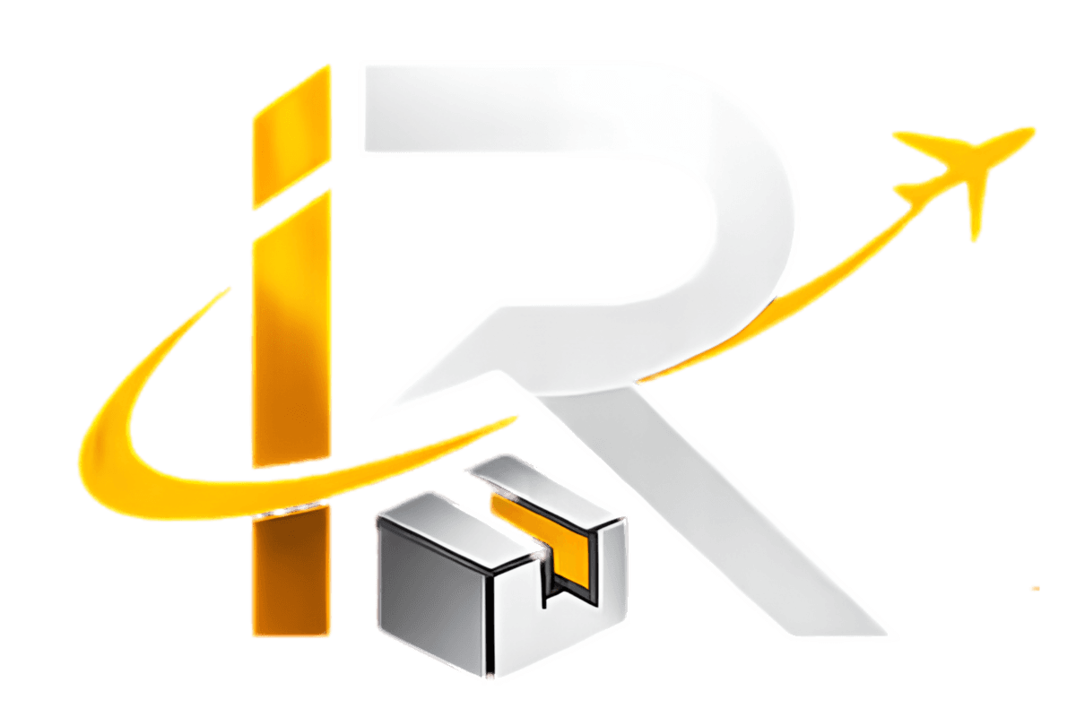 IndiRoute parcel-forwarding logo: a stylised R with a yellow orbit